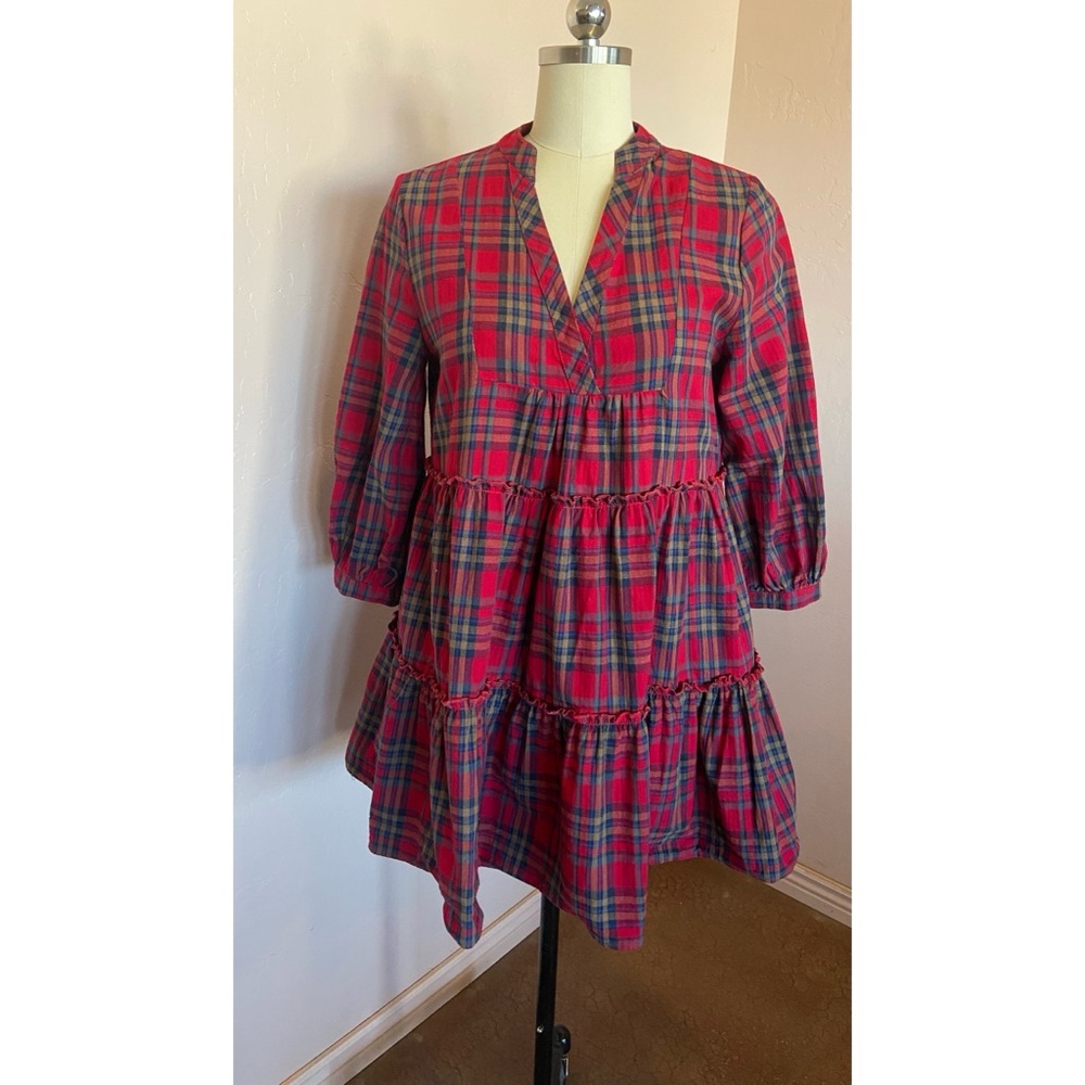 Entro Plaid Red and Green Tiered Dress